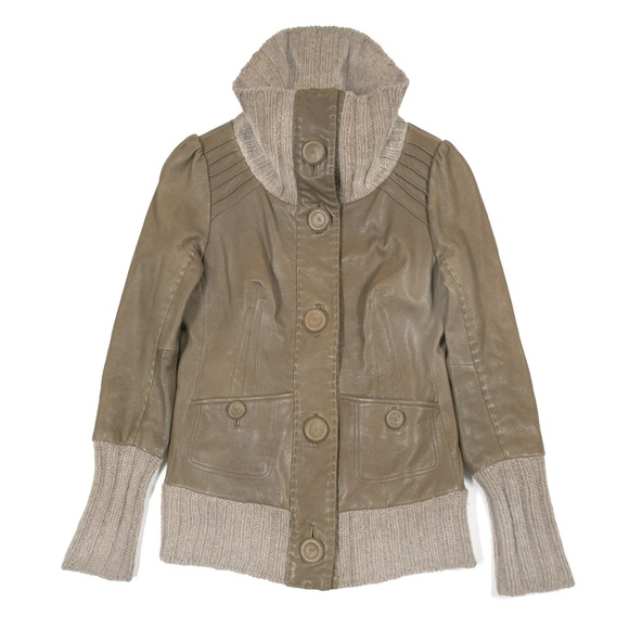 MACKAGE Tan Leather and Wool Ribbing Jacket Size M - Picture 4 of 13